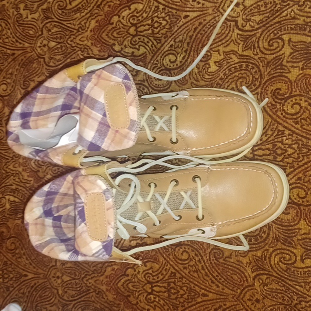 NEW Sperry top sider Ladyfish fold down women's boot size 7 plaid interior
